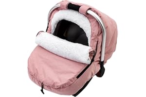 KASEEOUS Winter Baby Car Seat Cover, Carseat Cover with Plush Sherpa Fleece Lining, Infant Car Seat Canopy with Peeping Window & Huge Space, Warm & Snug Baby Carrier Cover for Cold Weather