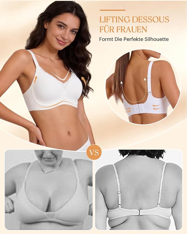 BH Damen ohne Bügel Große Größen V-Ausschnitt Komfort Weiß 3XL