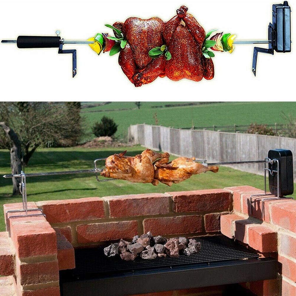 Gebuter Universal Grill Rotisserie Kit Complete BBQ Kit with Spit Rod Meat Fork Electric Motor