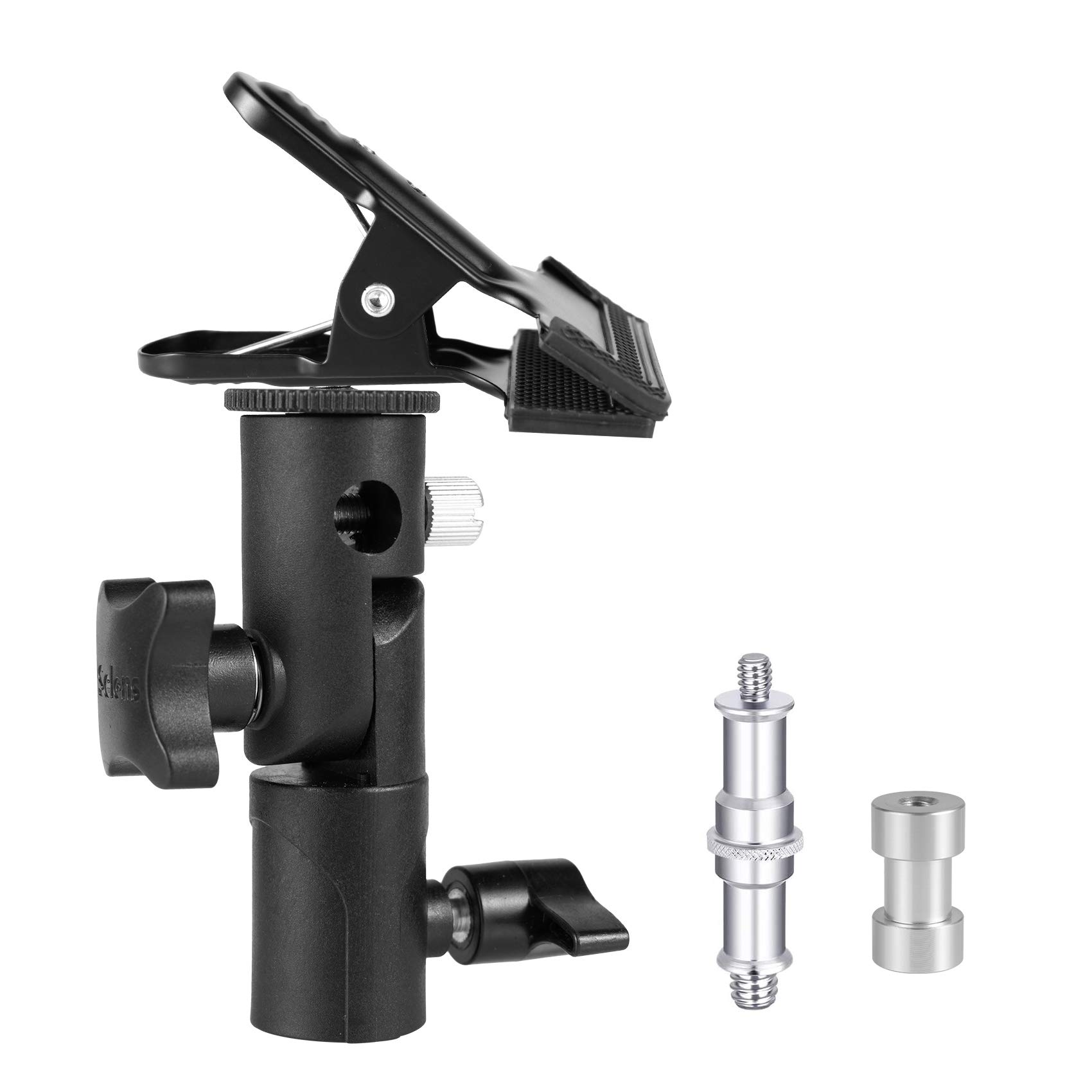 Selens Photo Reflector Flash Umbrella Bracket Clamp Holder with 1/4" 3/8" Tilt Screw Adapter Umbrella Hole for Photo Studio Camera Light Stand Tripod Speedlite Shoe Mount LED Light Photography