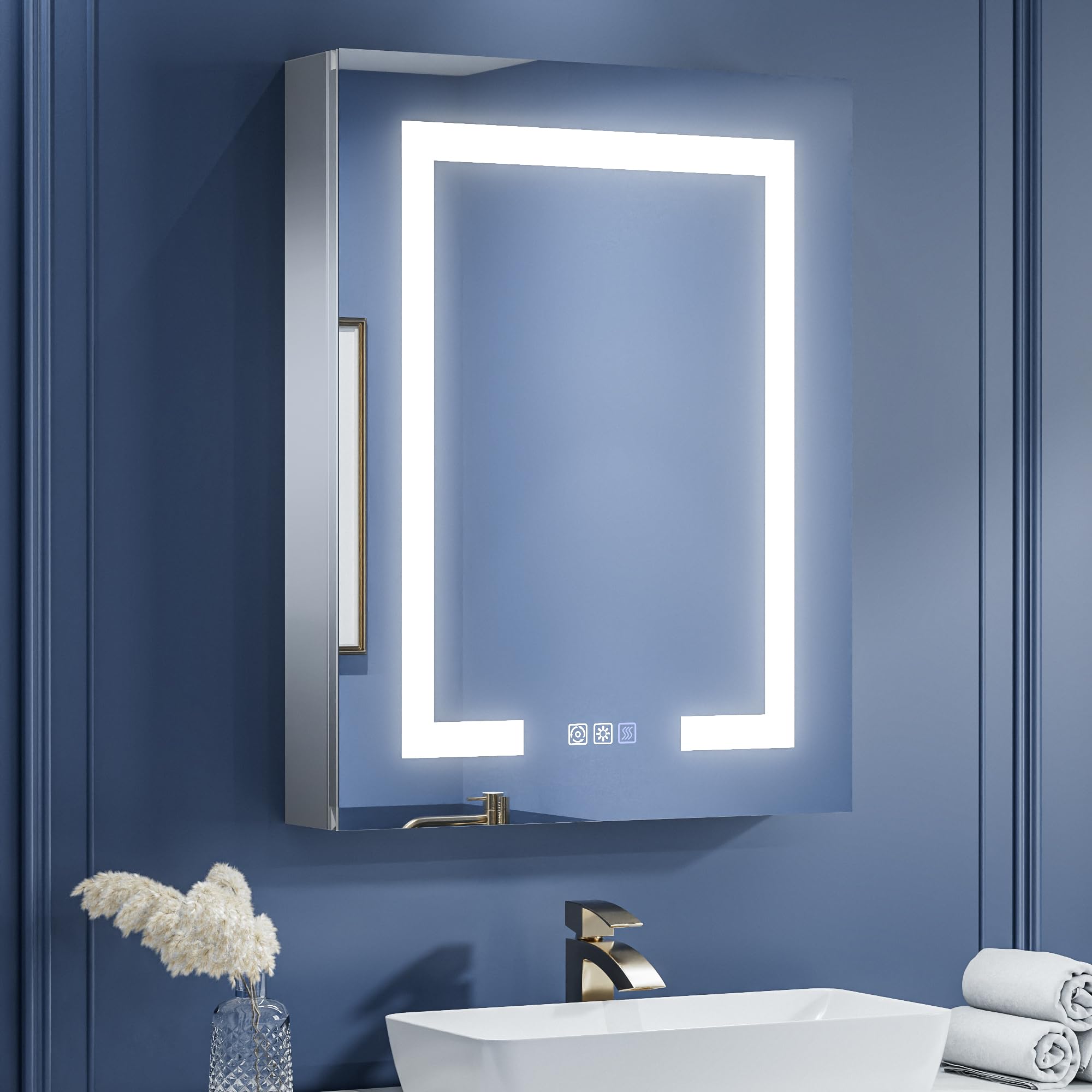 Photo 1 of ExBrite LED Lighted Bathroom Medicine Cabinet with Mirror, 24 x 30 Inch, Recessed or Surface Mount, Anti-Fog, Stepless Dimming, Color Temperature Adjustment, 2 Outlets, Storage Shelves, Right Hinge