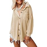 Dokotoo Womens Waffle Knit Shacket Jacket Casual Long Sleeve Button Down Shirts Dressy Blouses Tops