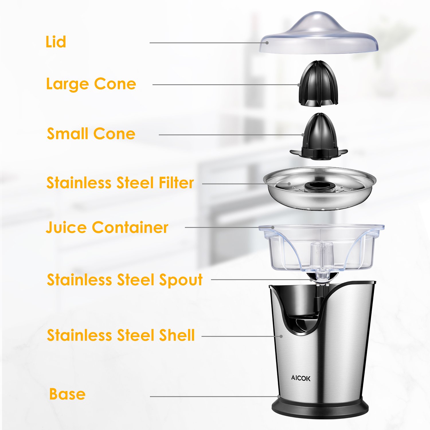 Aicok Citrus Juicer Electric Brushed Stainless Citrus Juicer Squeezer