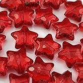 20pcs Acrylic Crystal Star Beads 28mm Star Shape Faceted Beads for Jewelry Making Bracelet Necklace Key Chains DIY Crafts(Red)