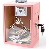 Mczxon Clear Piggy Bank with Lock, Large Money Saving Jar Money Bank Box Container for Cash Saving, Openable Clear Money Coin Change Bank Jar Container Penny Piggy Jar Bank for Adults Kids, Pink