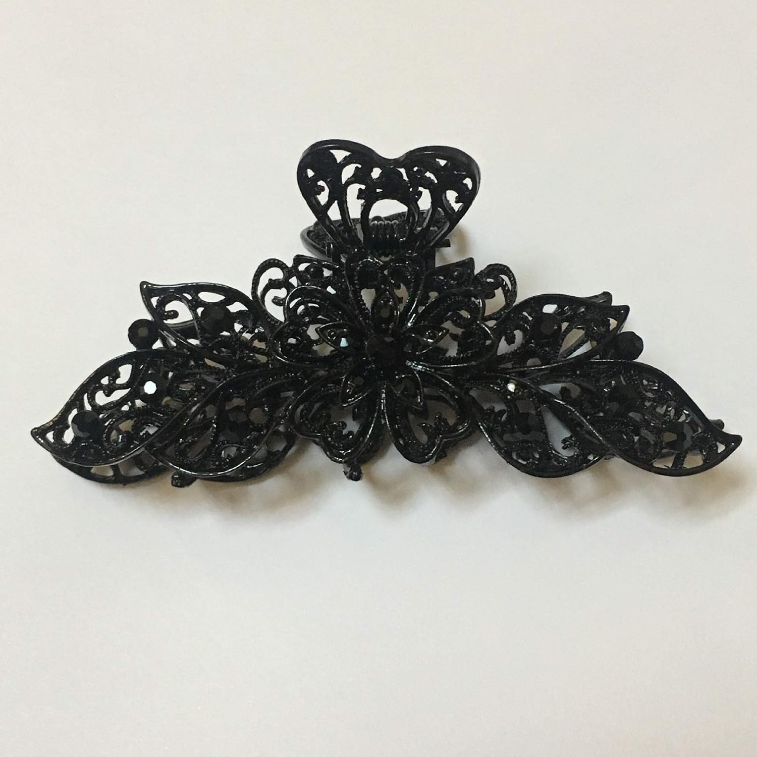 Girls Lady Women Black Retro Flowers Hair Claw Clip Vintage Rhinestone Alloy Large Size Hair Jaw Clips Hairpin Large Fancy Hair Barrette for Thick Hair (A#) - Image 3