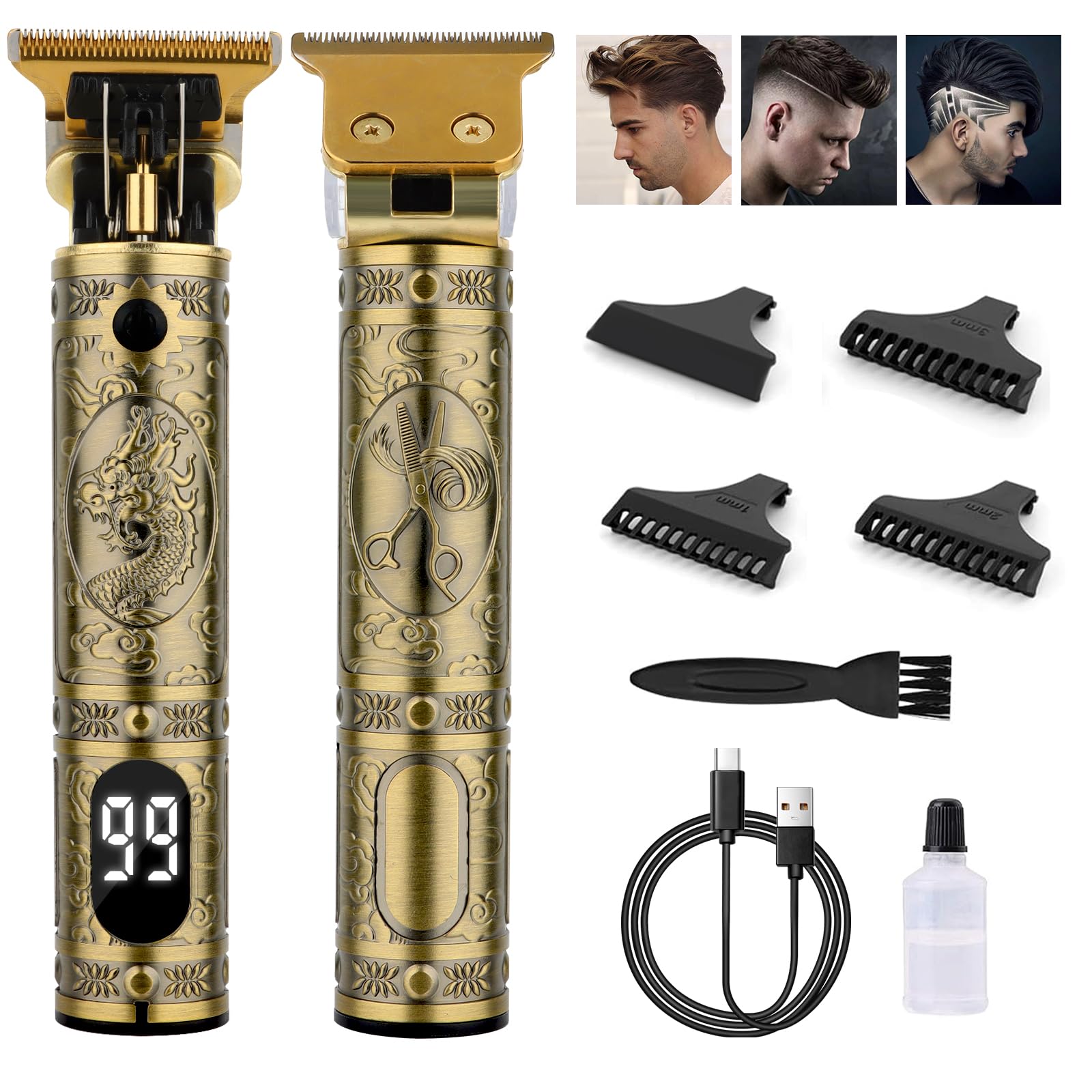 Professional Hair Clipper, Men's Hair Clipper, Electric Shaver with LED Screen, Fast Charging Wireless USB Hair Trimmer for Beard