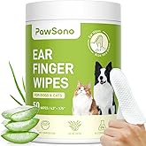 PawSono Ear Finger Wipes for Dogs & Cats, Thicker Dog Ear Cat Ear Cleaner Wipes, Natural Relief Cat Ear Cleaner Dog, Effectiv