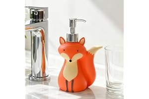 Animal Soap Dispenser Cute Fox Resin Bathroom Hand Soap Dispenser Decorative Encourage Washing Habit for Kids Adults, 6x4in, 