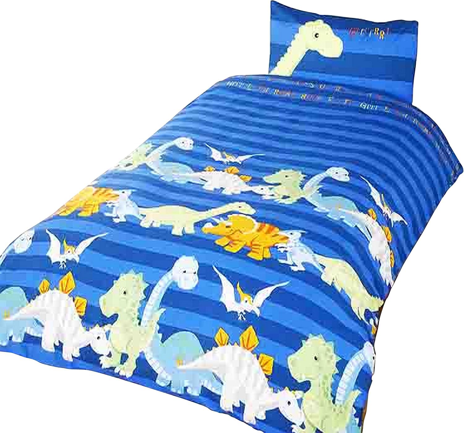 Rapport Home Kids Dinosaur Single Duvet Cover Set - Blue Polycotton Bedding for Boys & Girls - Fun Dino Pattern, 135x200cm Duvet & 50x75cm Pillowcase — image 1