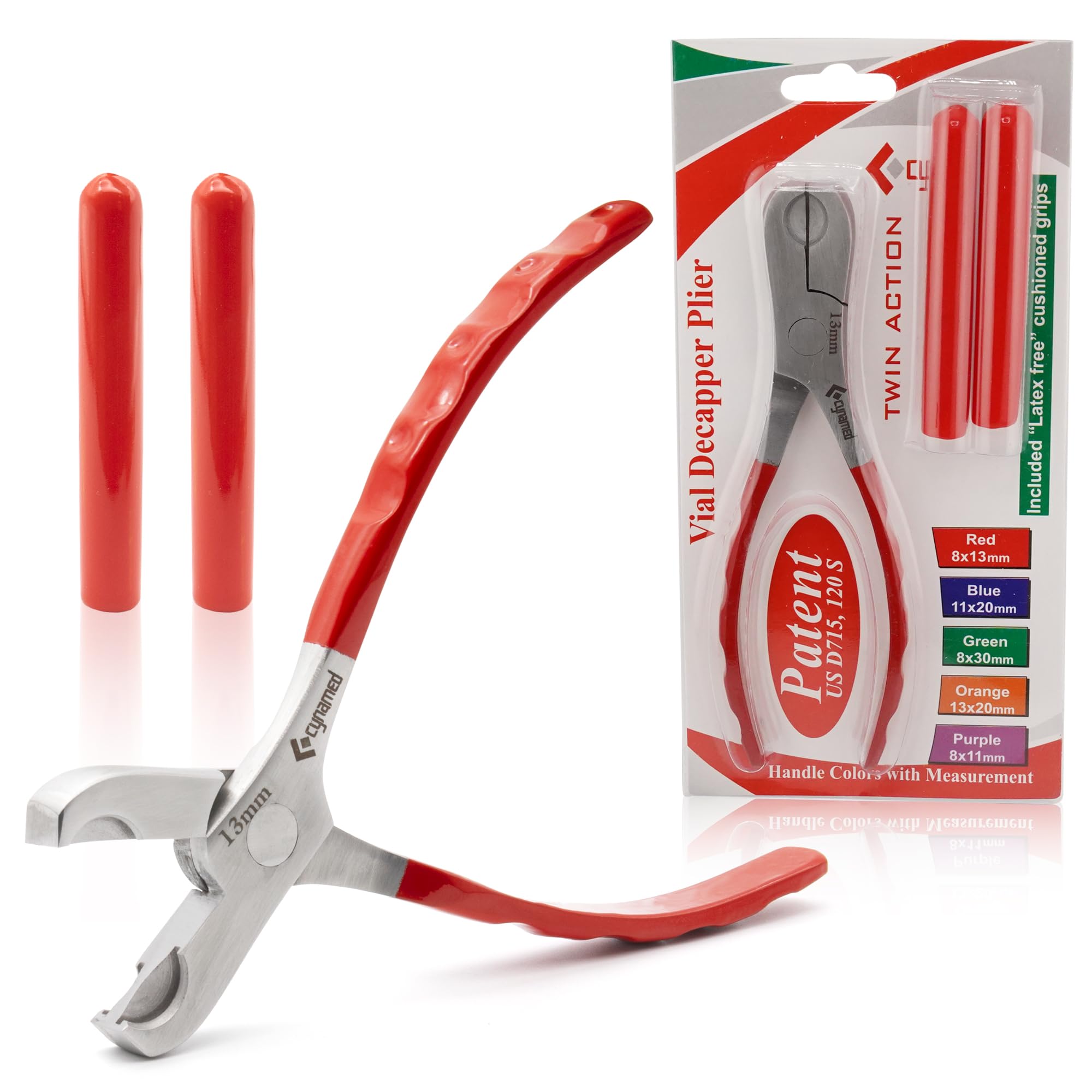 Cynamed Twin Action Decapper Pliers - Perfect for Decapping 8mm and 13mm Crimped Vials and Bottles