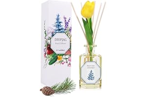 DIUFJAG 6.7 oz Reed Diffuser, Black Cedar and Juniper Reed Diffuser set with 6 Rattan Sticks and Artificial Tulip, 200 ml Scent Diffusers for Home Bathroom Decor, Last up to 40 days