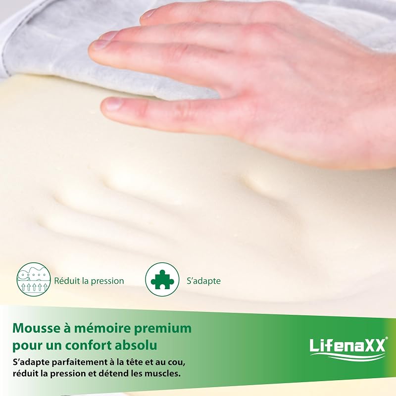 Oreiller de Cou en Chanvre LX-053 – Oreiller Ergonomique en Mousse à mémoire de Forme avec Housse Lavable – Soutien Cervical Naturel, Respirant et Durable pour Un Sommeil réparateur