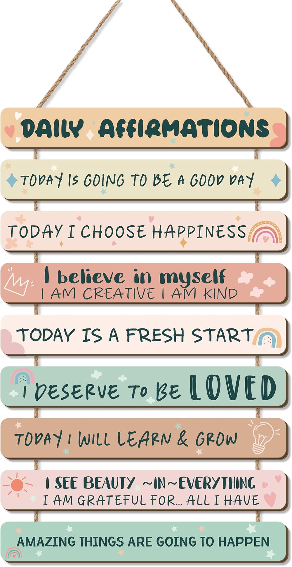 HPNIUB Rainbow Inspirational Wall Art Daily Affirmations Wood Sign Decor