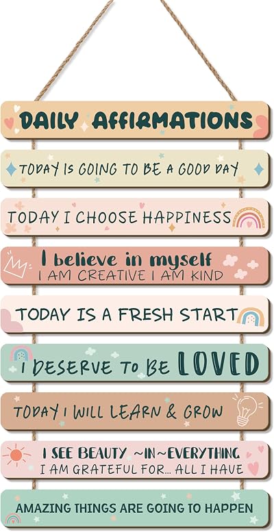 HPNIUB Rainbow Inspirational Wall Art Daily Affirmations Wood Sign Decor