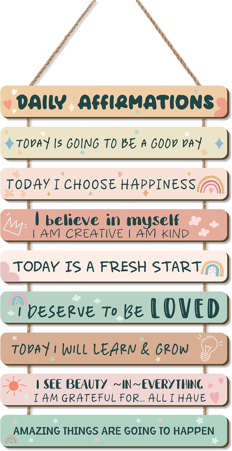 HPNIUB Rainbow Inspirational Wall Art Daily Affirmations Wood Sign Decor