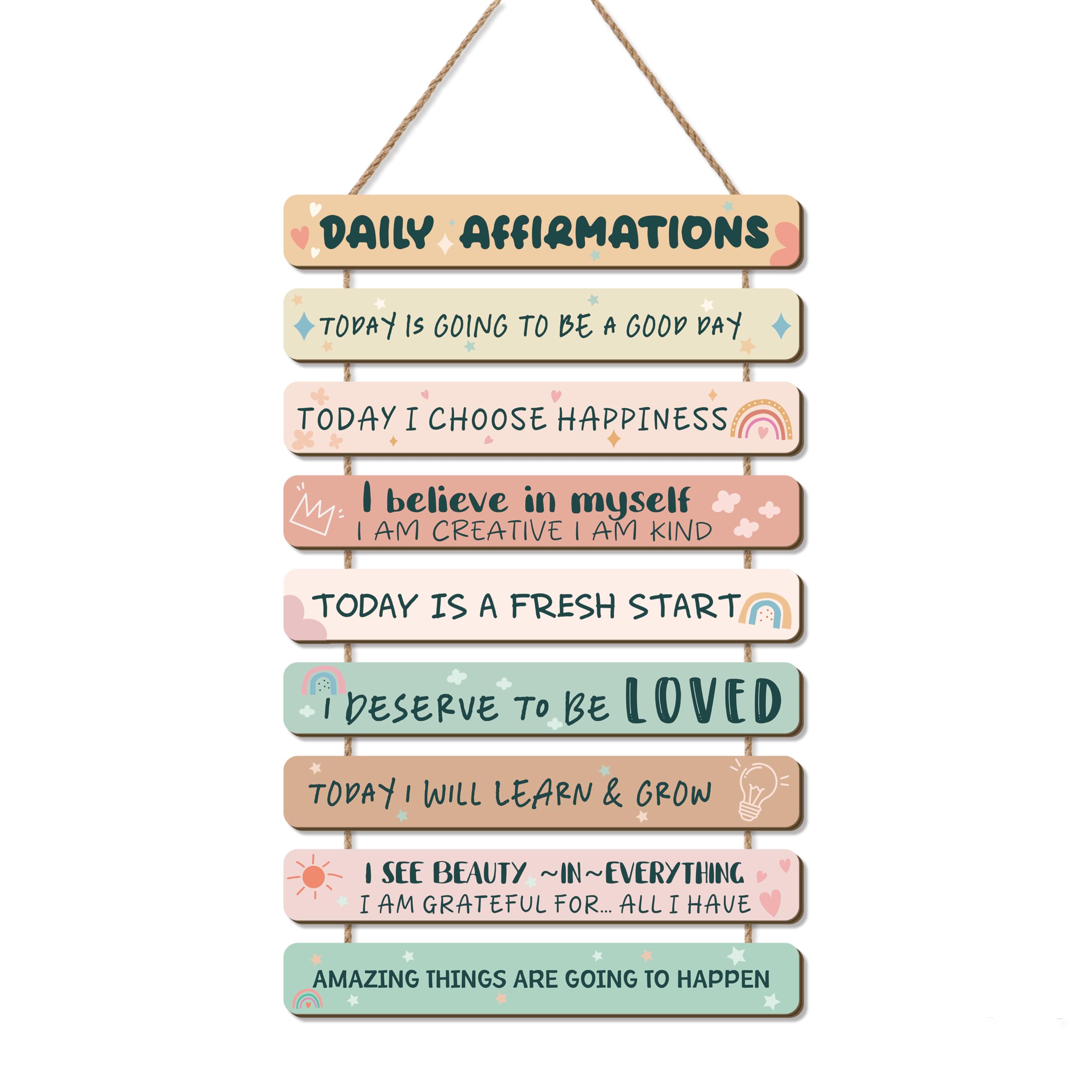 HPNIUB Inspirational Quote Wall Art Daily Affirmations Wood Sign Decor,Rainbow Positive Motivational Wall Decor, Boho Classroom Decor, Mental Health Gifts