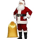 Potalay Men's Deluxe Santa Suit 11pc. Christmas Adult Santa Claus Costume