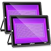 XYCN 2 Pack 700W LED Black Lights, 395nm to 410nm Flood Blacklight Light with Plug,Outdoor IP66 Waterproof for Glow in The Dark, Dance Party, Stage Lighting, Body Paint, Fluorescent Poster, Neon Glow