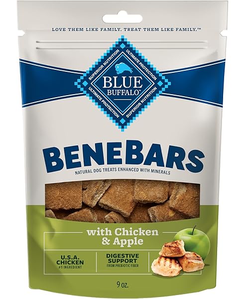 BLUE BUFFALO BENEBARS DIGESTIVE SUPPORT DOG TREATS WITH PREBIOTIC FIBER, MADE WITH NATURAL INGREDIENTS, USA CHICKEN & APPLE, 9-OZ BAG