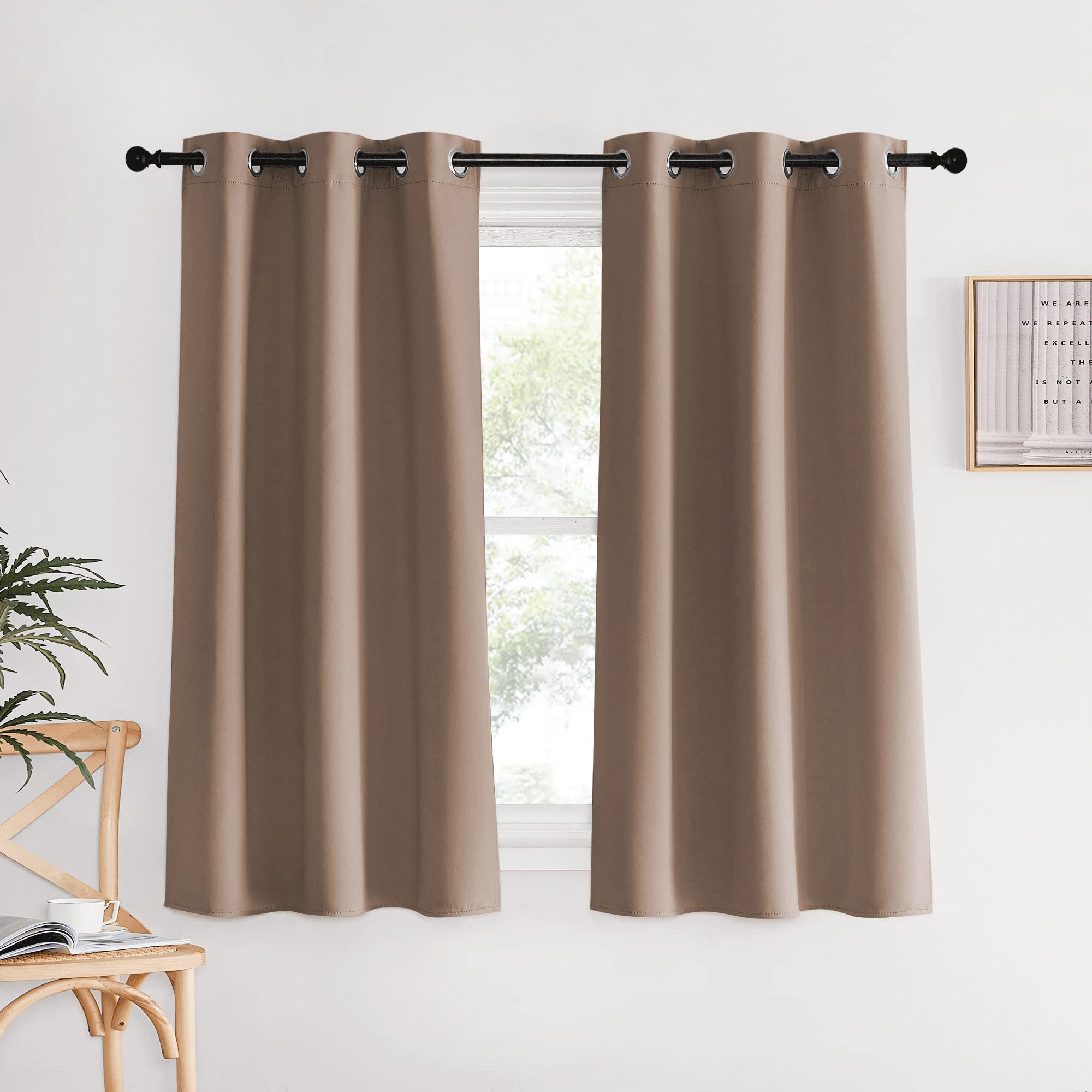 Photo 1 of NICETOWN Blackout Window Curtains 60 inch Length, Cappuccino, 2 Panels, 34 x 60 Inch, Grommet Top Room Darkening Thermal Insulated Solid Vertical Drapes for Bedroom