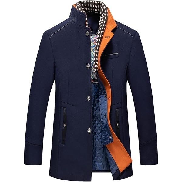 Men's Wool Blend Coat Single Breasted Trench Coat Winter Warm Pea