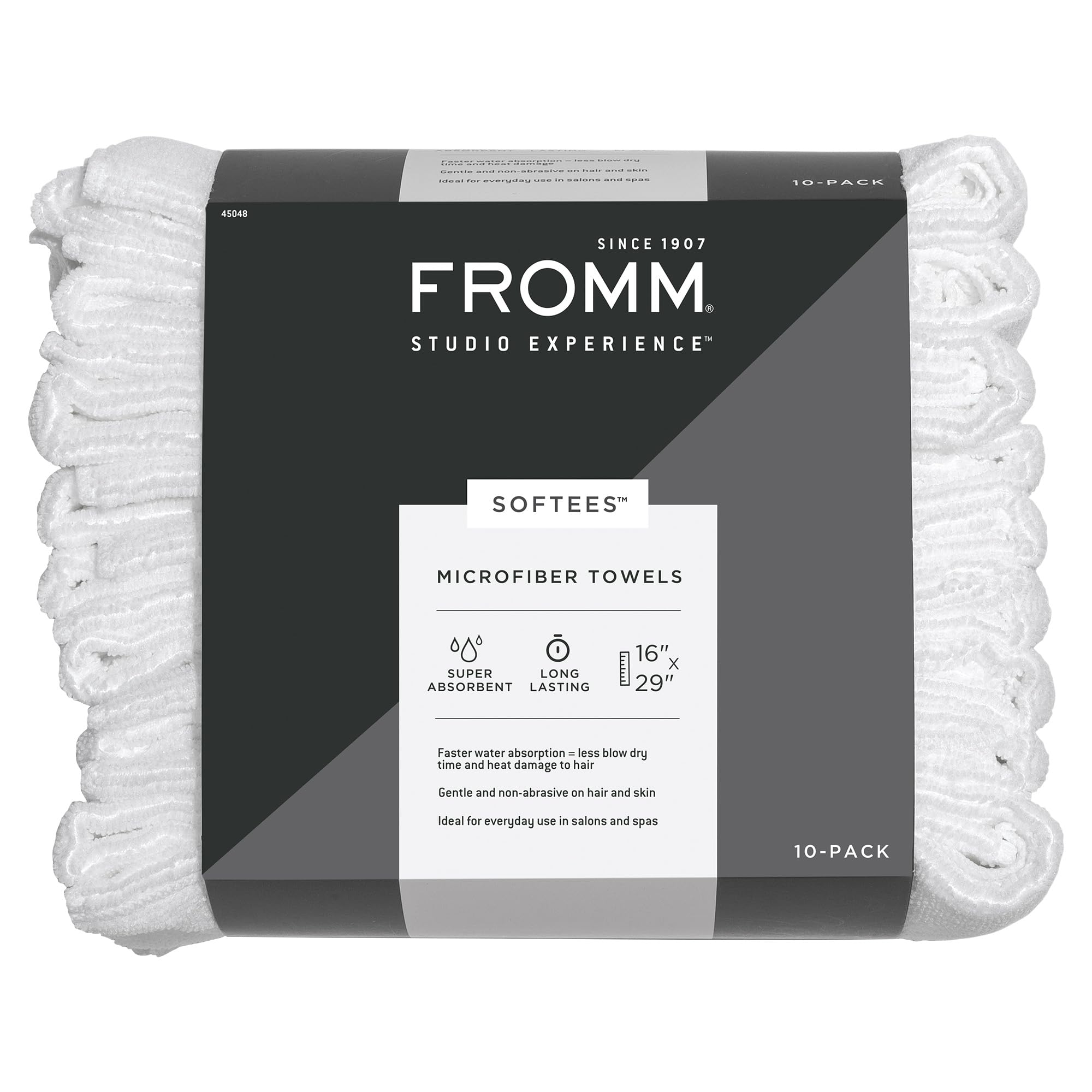 Fromm Softees Microfiber Salon Hair Towels for Hairstylists, Barbers, Spa, Gym in White, 16" by 29", 10 count Perfect Hair Care Towel for Drying Curly, Long, Wavy Hair