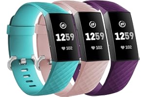 SENGKOB 3 Pack Bands for Fitbit Charge 4/ Fitbit Charge 3/ Charge3 SE,Silicone Fitness Sport Wristbands for Women Men Small Large