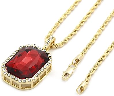 Mens 14k Gold Plated Iced Out Red Ruby 
