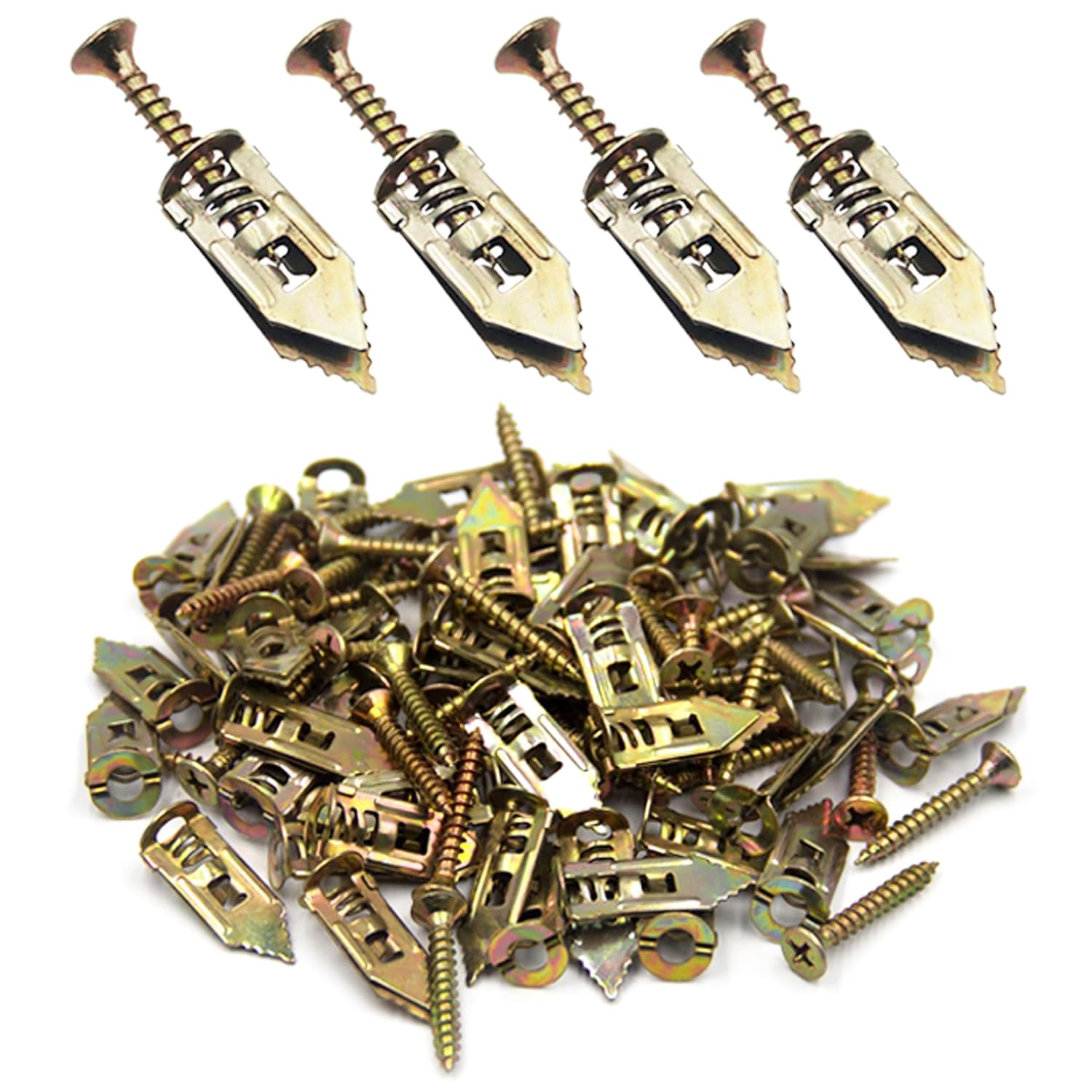 BESTYCHAO 120pcs Hammer Drive Anchor Kit, Drywall Self Drilling Anchor Screws Zinc Plated Plasterboard Fixings