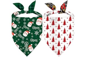 QIRUIMI Christmas Dog Bandanas 2 Pack, Christmas Tree and Santa Claus Dog Scarf for Boy and Girl, Premium Durable Fabric, Holiday Bandana for Small Medium Large Dogs