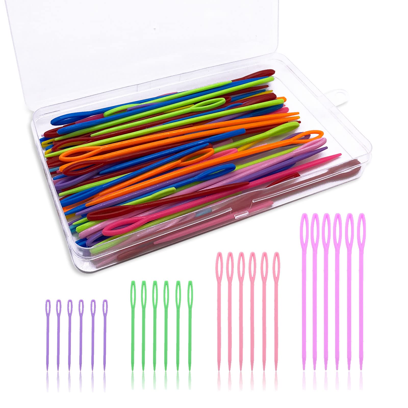 TSHAOUN 100 Pcs Plastic Sewing Needles Set for DIY Crafts and Hand Sewing - 4 Sizes: 5.5cm, 7cm, 9cm, 15cm