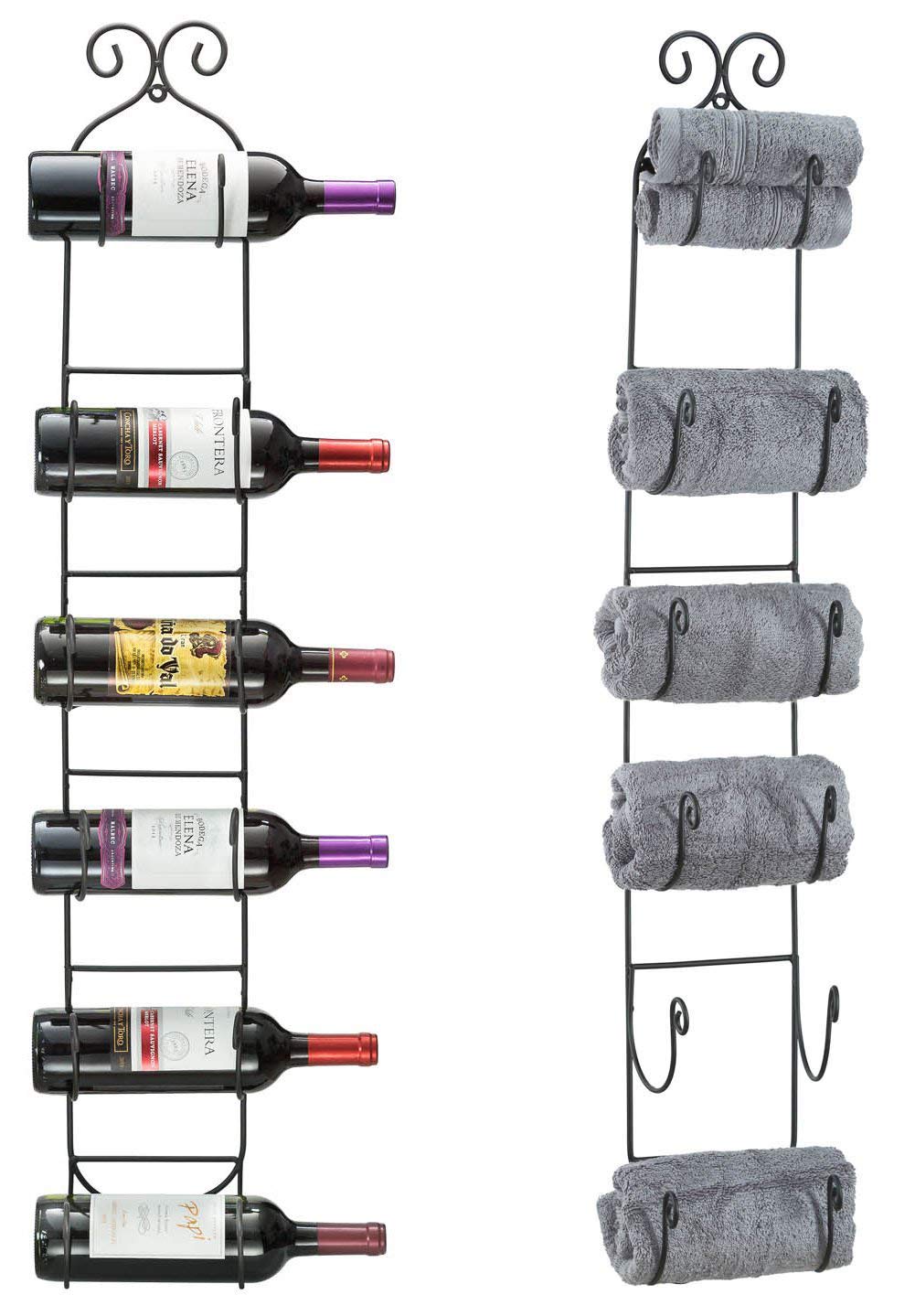Sorbus Wall Mount Wine/Towel Rack (Holds 6 Bottles)