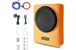 10" 800W Powered Car Subwoofer with Built-in Amplifier, 220W RMS, 20Hz-150Hz, Slim Under Seat Design, High/Low Level Input, I