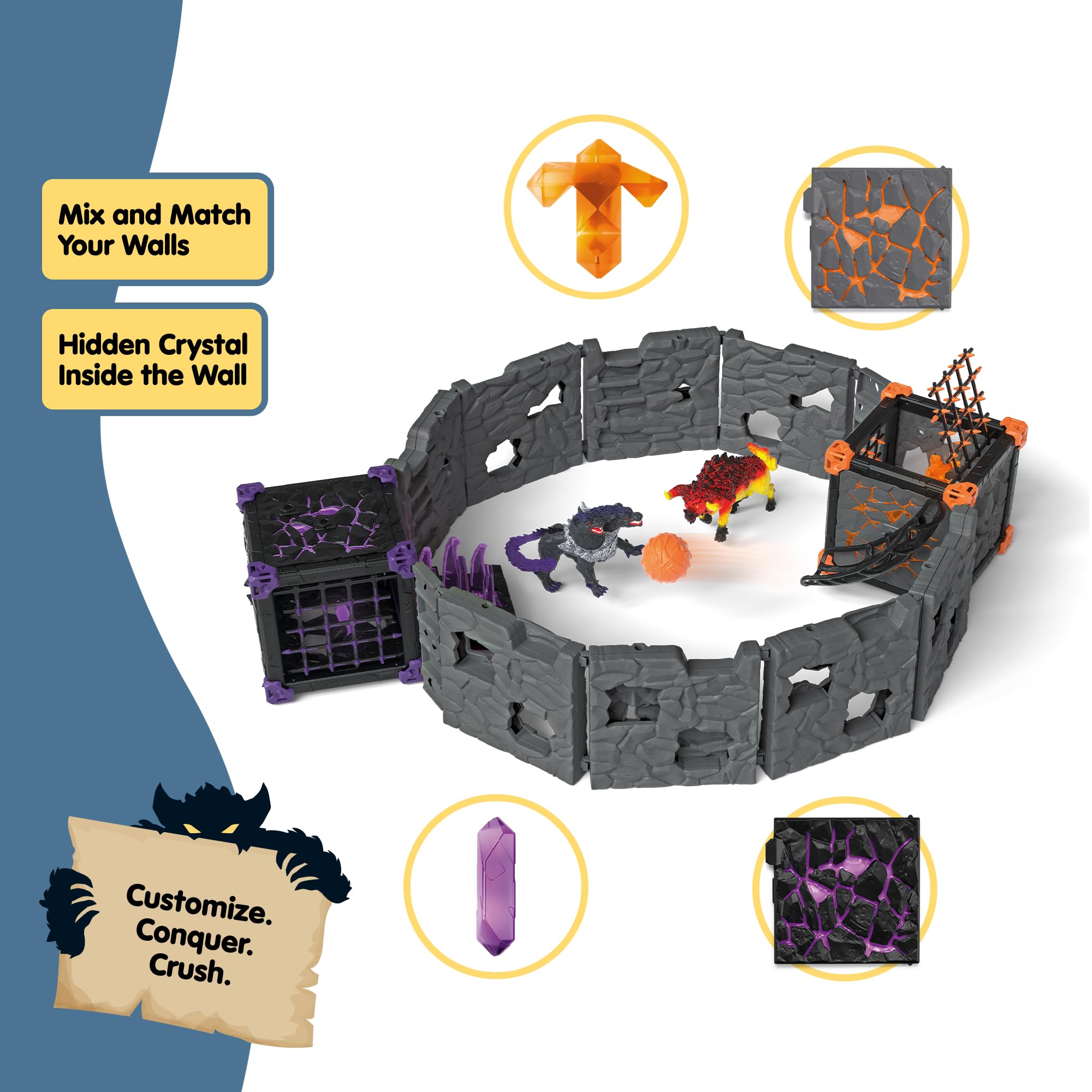 Schleich Eldrador Creatures - 71 PC BattleCave Arena Lava Vs. Shadow Playset - Interactive Lava Bull and Shadow Hound Set - Animal Monster Figurines for Boys and Girls - Toys for Kids Ages 7+ | 42673