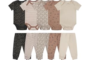 MEYSAHO Baby Newborn Layette 10-Piece Sets Cotton Bodysuits Pants Sets for Baby Boys Girls Toddler Unisex Baby Gift Set