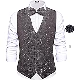 Hi-Tie Men's Sparkling Velvet Waistcoat Suit Vest and Bow Tie Set Tuxedo Vests Flower Lapel Pin for Wedding Party Performance