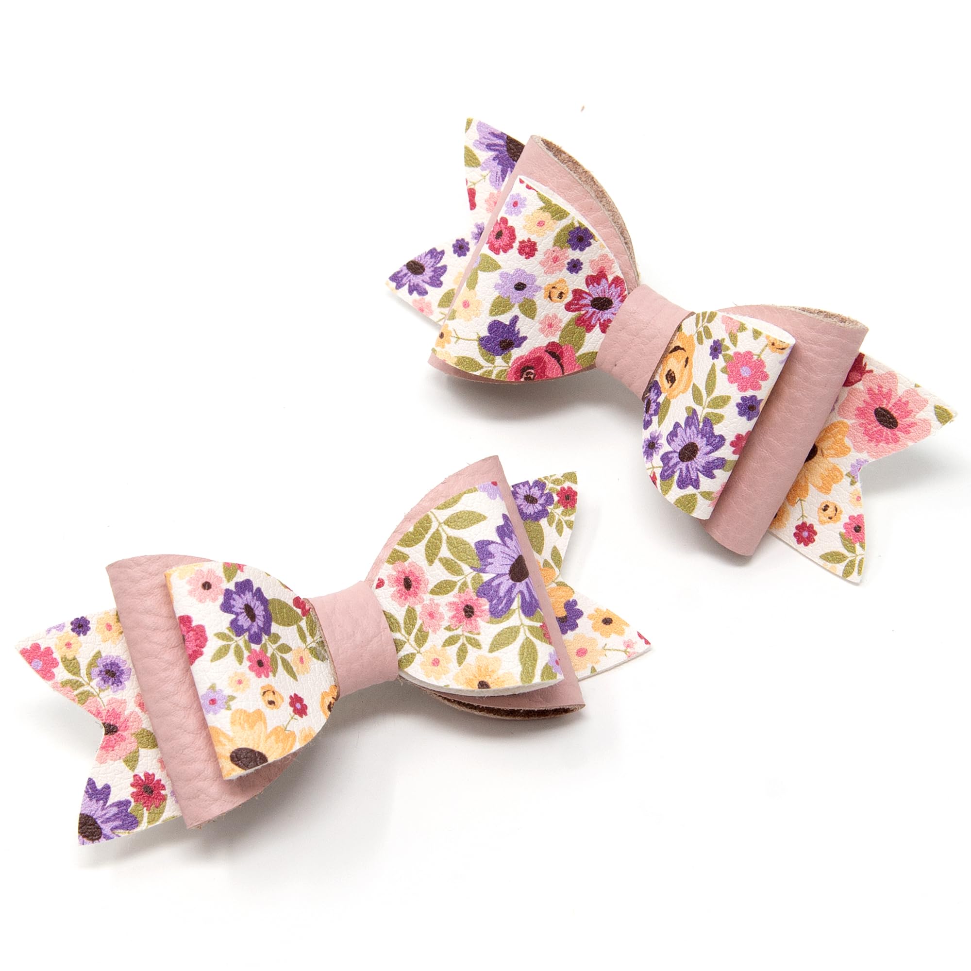 Pink Ditsy Floral Print Hair Bows for Girls, Set of 2 Hair Clips, Hair Accessories, Girl's Hair Clip, Made in England by Burton Bows