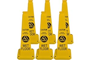 BESEA Caution Wet Floor Sign 6 Pack, 28" Heavy Duty Safety Cone with Weighted Base, Yellow 4-Sided Bilingual Warning Sign, Non-Slip Floor Safety Cone for Restaurants, Stores, Schools, Hotels