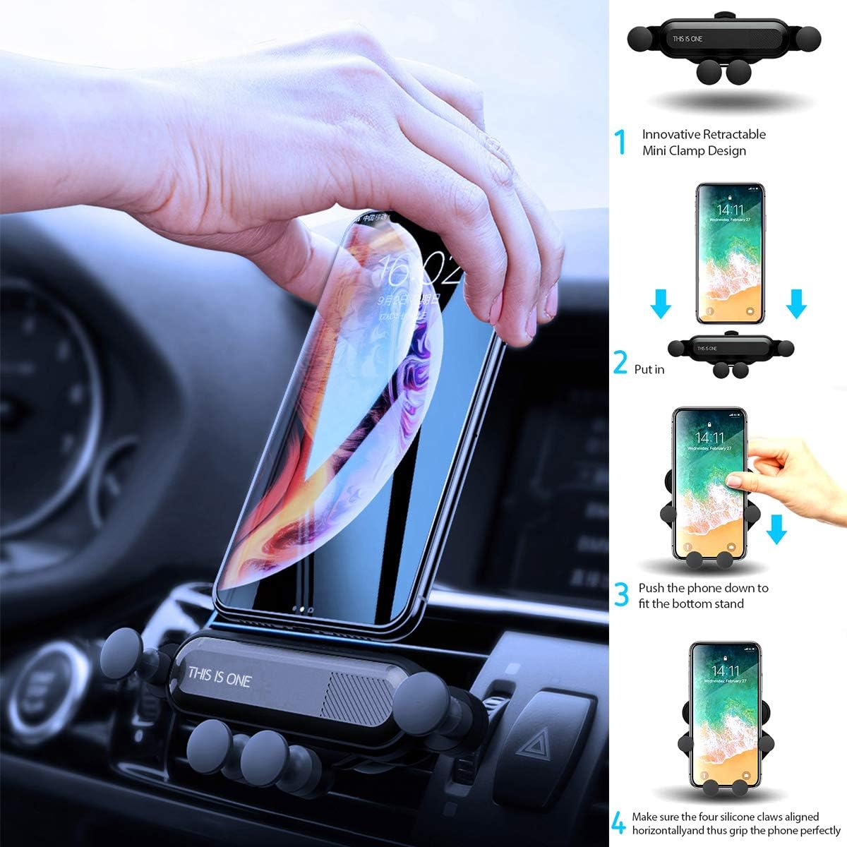 Gravity Air Vent Cell Phone Holder For Car Universal Car Phone Holder Compatible For Iphone 11 Pro Xs Max Xr X 8 And Galaxy S10e S10 Plus Black Gravity Car Phone Mount Auto Retractable Hands Free