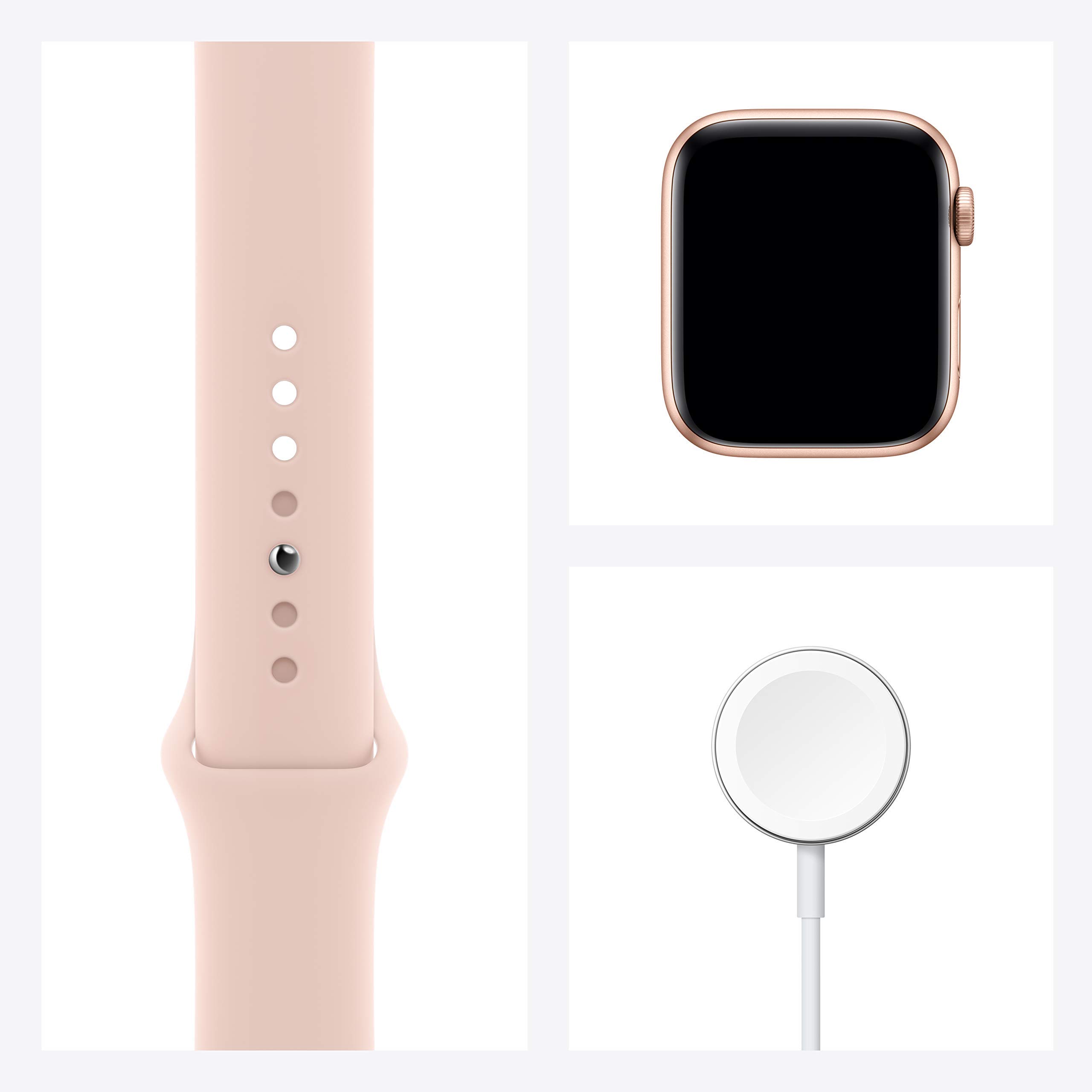 Apple Watch SE (GPS, 44mm) - Gold Aluminum Case with Pink Sand Sport Band (Renewed)