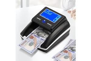 FRIFREEGO Portable Counterfeit Bill Detector, Rechargeable 4 Way Direction USD & EUR Bill Checker Machine with Visual & Audible Reminding, 1s Accurate Money Detector for Car/Office/Home with Total Value Display