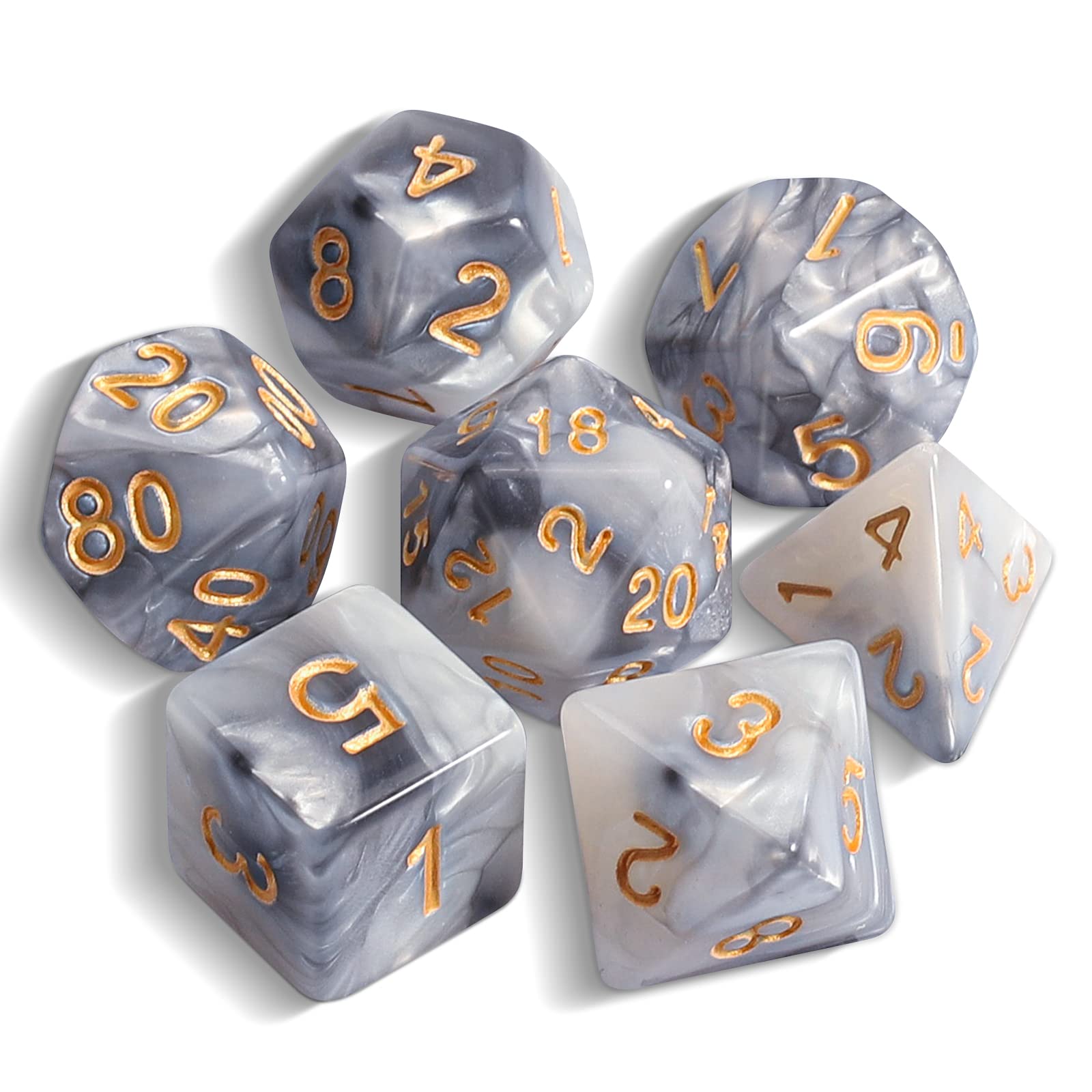 QMAY DND Dice Polyhedral Dice Set - 7 Pieces for Dungeon and Dragons MTG RPG D&D D20, D12, D10, D%, D8, D6, D4 (Grey mixed White) — image 1