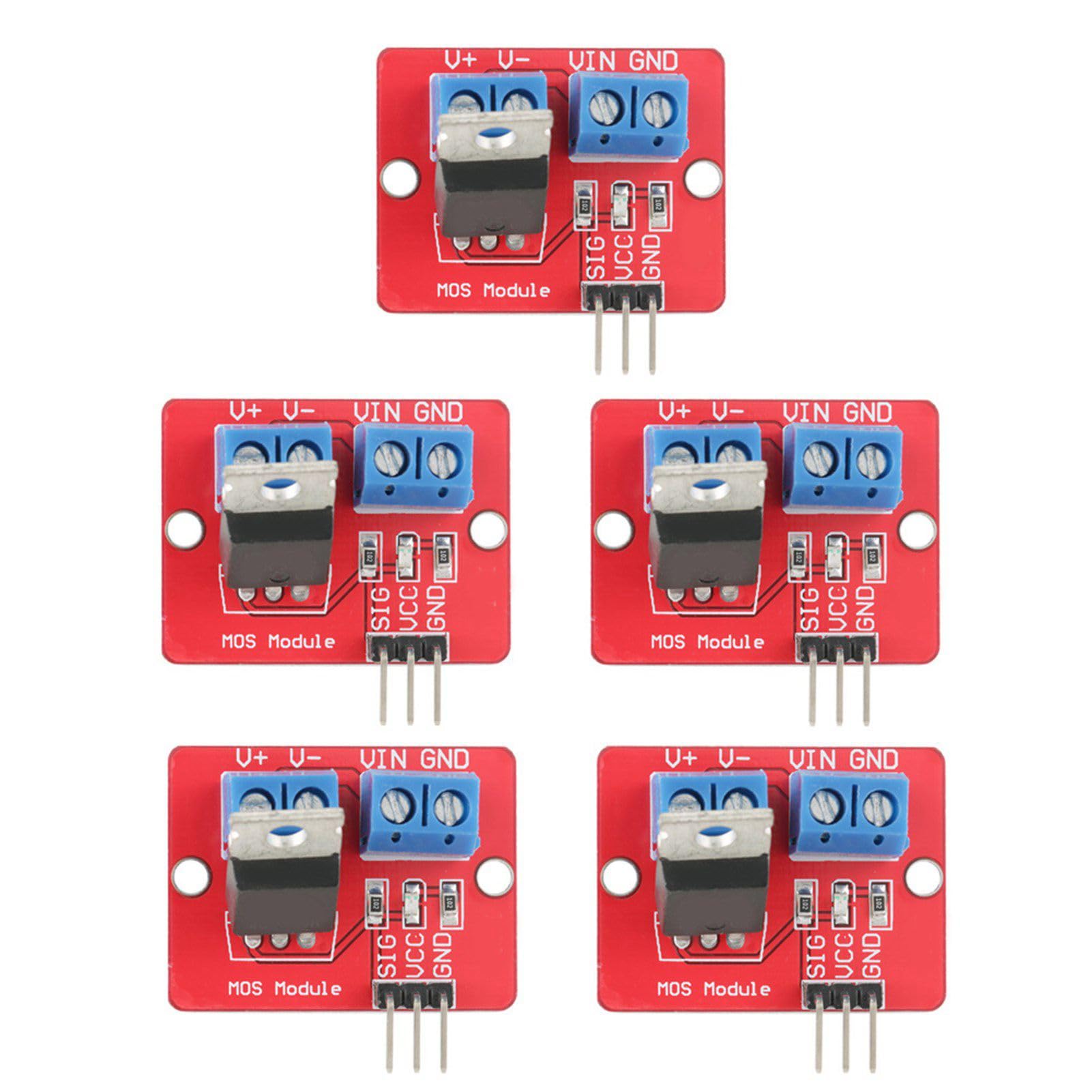 Oumefar 5Pcs IRF520 MOSFET Driver Module 3.3V/5V PWM Output Driving Board Module 0-24V PWM Driving Control Switch Board for MCU ARM