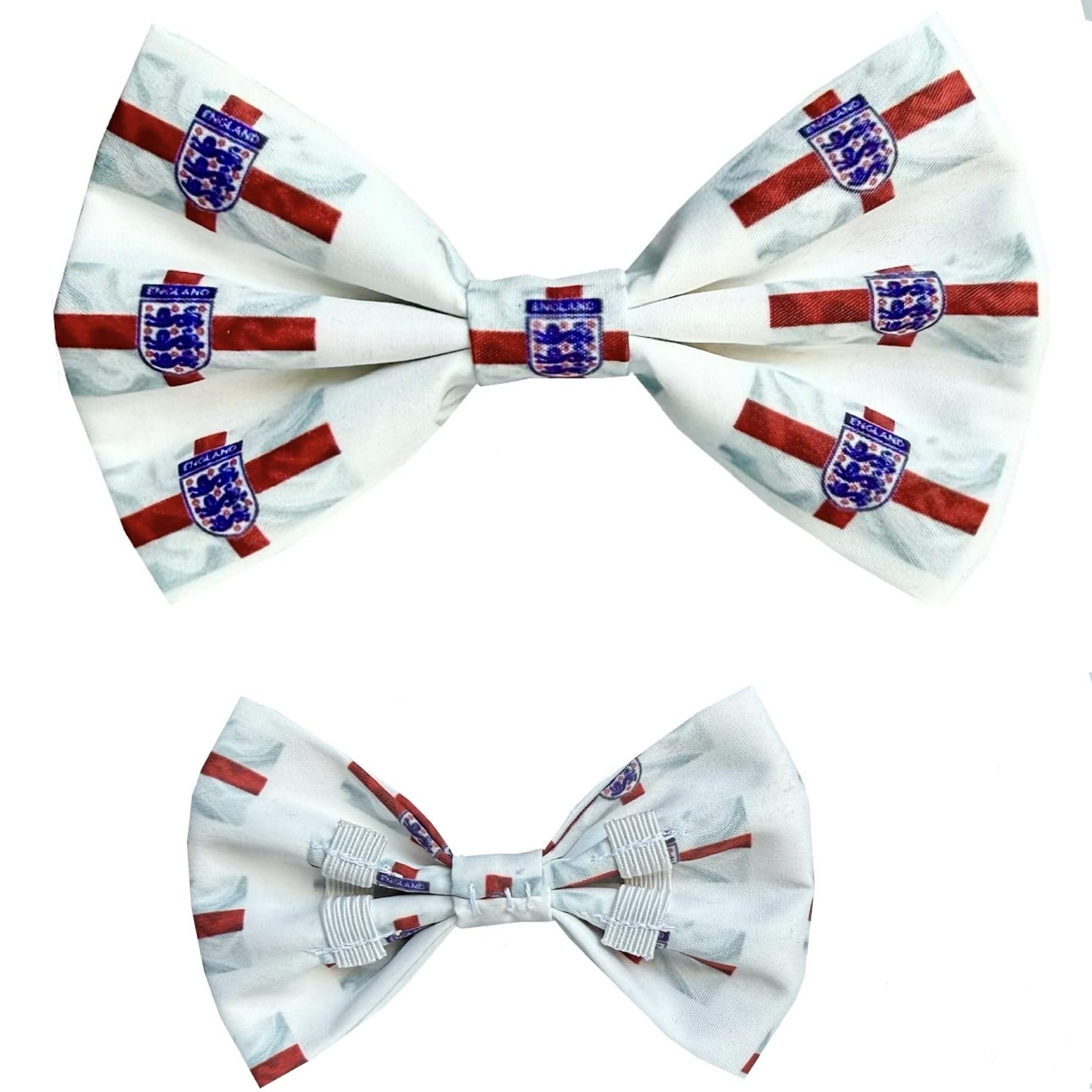 New Dogs Bow Tie Bowtie Football EURO Flag Paws England RED Elastic Band ACCESSORY Handmade UK (White flag Large)