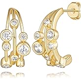 Aolumio 14K Gold Earrings for Women Gold Hoop Earrings for women Cubic Zirconia Hoops Earring Layered C-Shaped and Hollow Design Statement Hoop Studs Earring for Women 20mm