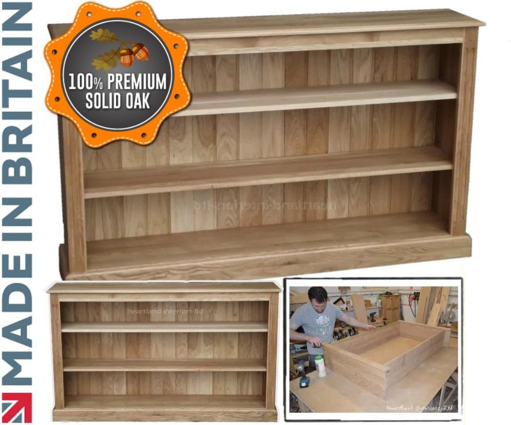 Heartland Oak 100% Solid Oak Bookcase, 3ft x 5ft Handcrafted & Oiled Adjustable Display Shelving Unit, Bookshelves Range. No flat packs, No assembly (BKOAK7)