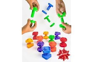 Skoolzy 24 Pieces Jumbo Nuts and Bolts Assortment, Fine Motor Toys for Kids, Occupational Therapy Games Manipulatives for Pre Schoolers, Building Blocks for Special Education with Ebook