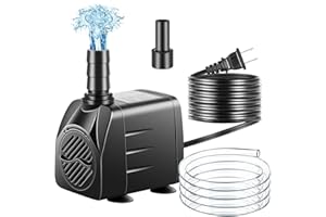 pamaner Submersible Pump, Small Fountain Pump with Tubing, Submersible Water Pump for Aquarium Fish Tank Indoor or Outdoor Pond Fountain Hydroponics Statuary (10W 160GPH, No Led Light)