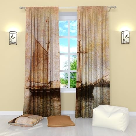 Amazon Com Factory4me Vintage Curtains Collection Old Ship Window Curtain Set Of 2 Panels Each W52 X L96 Total W104 X L96 Inches Drapes For Living Room Bedroom Kitchen Home Kitchen
